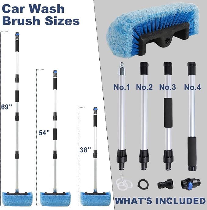 69" Car Wash Brush with Long Handle, Flow-Thru Soft Bristle Car Washing Brush - Image 3