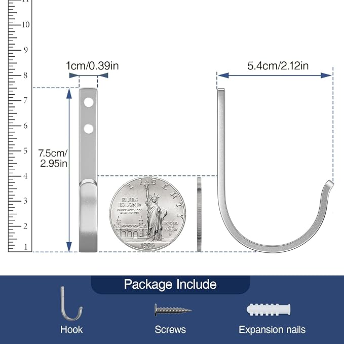 10-Pack Wall Hooks for Hanging Towel/Coat - 22LB Screw in Metal Hanger Wall - Image 4