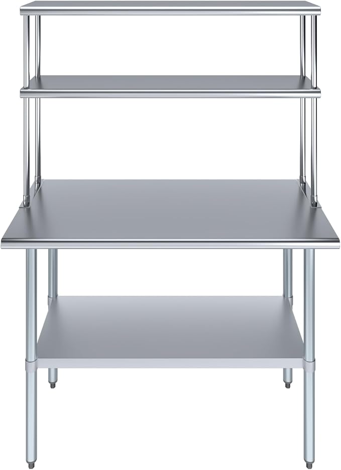 Amgood Stainless Steel Work Table Wide Double Tier Overshelf | NSF | Metal - Image 2