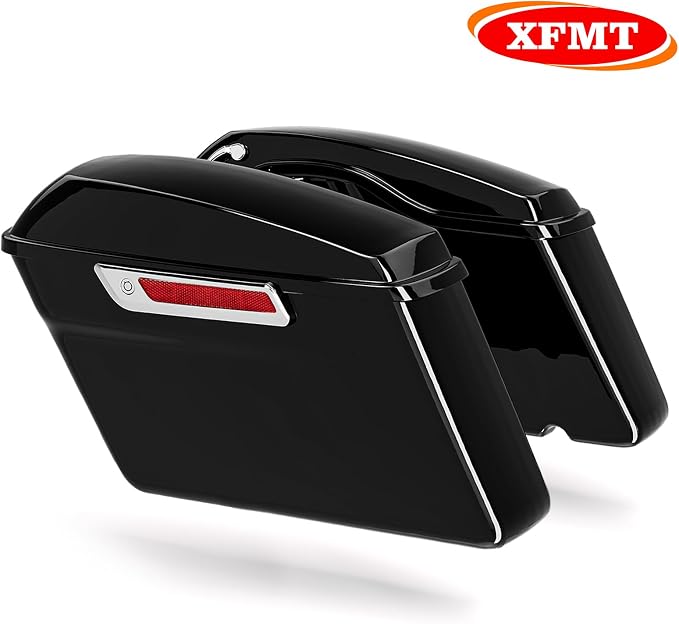 XFMT Motorcycle Hard Saddlebags Vivid Black Saddle Bags Trunk W/Latches - Image 3