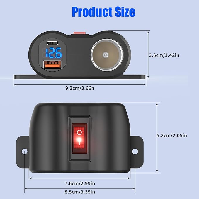 2-in-1 Surface Mount 12V USB Outlet Cigarette Lighter Socket, PD 30W and QC18W - Image 6