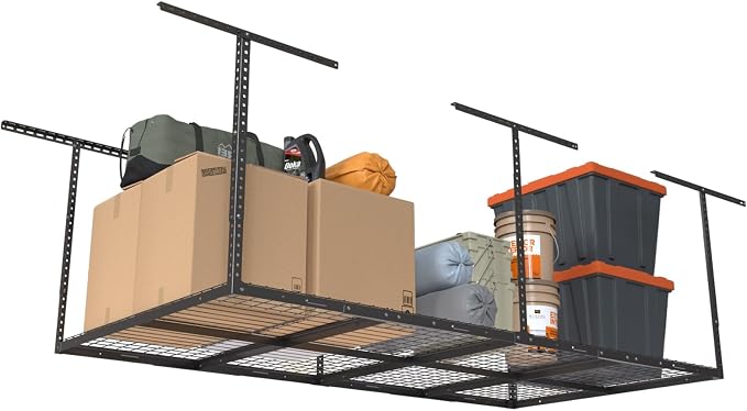 4ftx8ft Overhead Garage Storage Rack, Heavy-Duty Metal Garage Ceiling Storage by eShelf