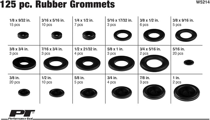 Performance Tool W5214 125pc Rubber Grommet Assortment in Organizer Case - Image 2