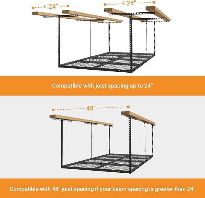 4ftx8ft Overhead Garage Storage Rack, Heavy-Duty Metal Garage Ceiling Storage - Image 7