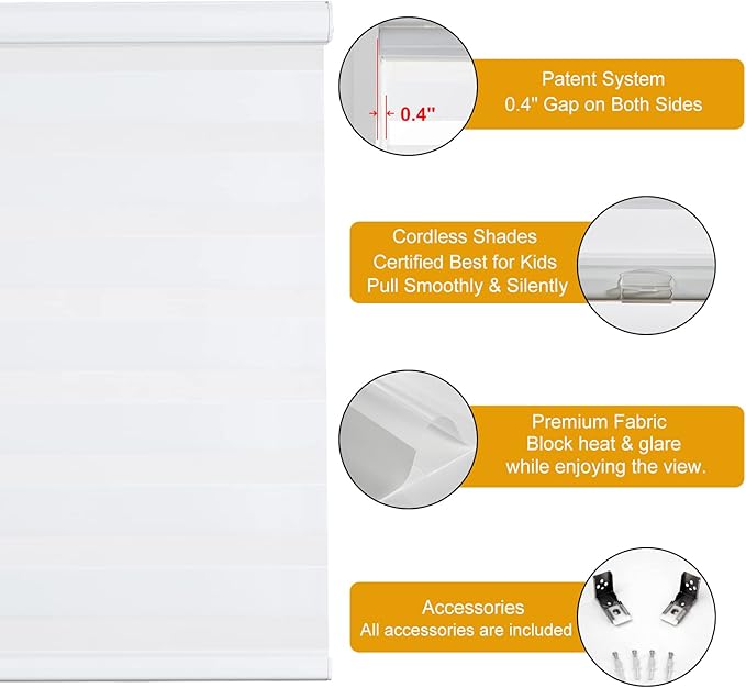 Persilux Cordless Zebra Blinds for Windows, Roller Shades for Windows Dual - Image 2