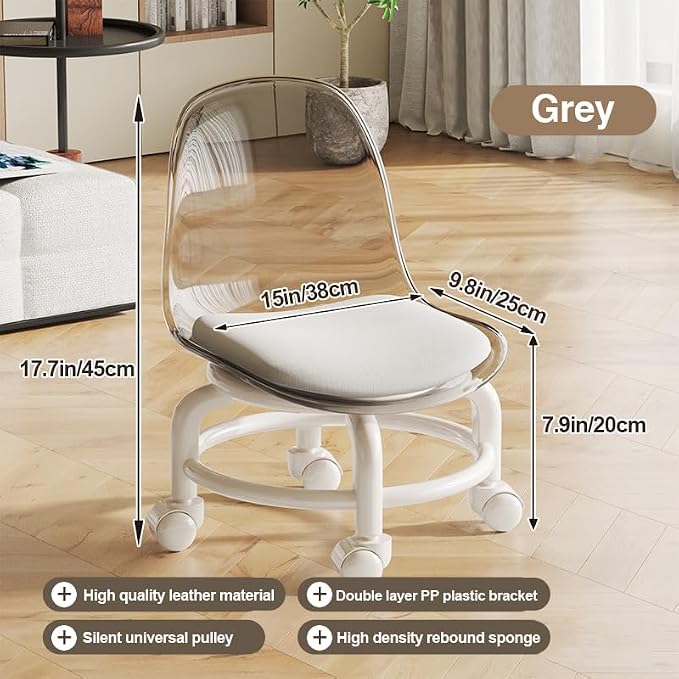 Low Rolling Stool with Wheels, Mini Rolling Garage Stool with Back Support - Image 2
