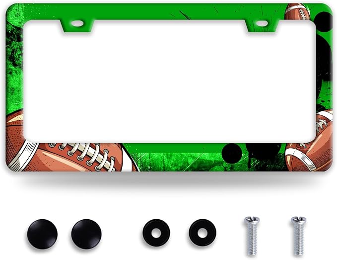 American Football License Plate Frame Funny Balls License Plate Holder Auto by NINANMY