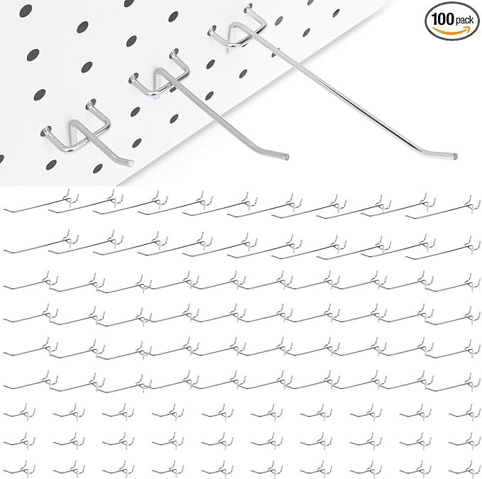 100 Pack Pegboard Hooks Heavy Duty 2 4 6 Inch Pegboard Hooks 1/8 Stainless by ENJOYLIFEWITHUS