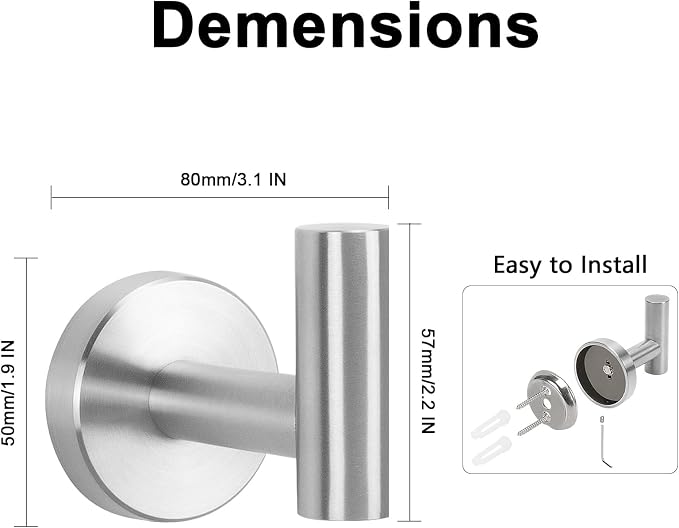 NearMoon Bath Towel Hooks- SUS 304 Stainless Steel Robe Hook Holder, Heavy Duty - Image 5