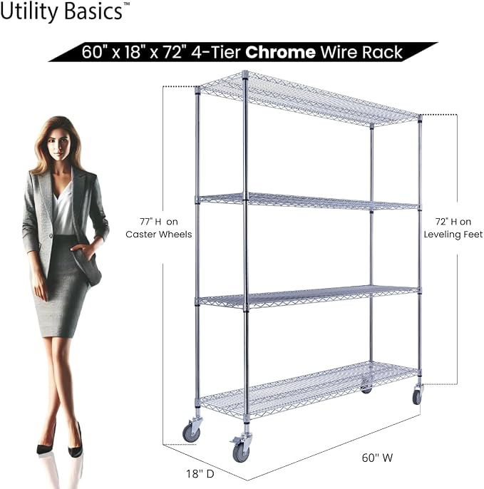 60"x18"x72" Chrome Premium Metal Steel Wire Shelving 4-Tier NSF 3200 LBS MAX - Image 2