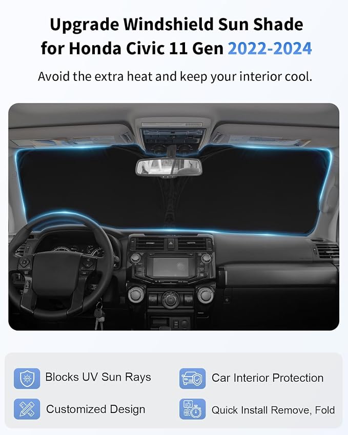 for Civic 2026 2025 2024 2023 2022 Windshield Sun Shade Custom Fit Honda Civic - Image 3