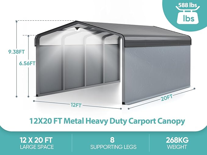 Metal Carport, Carport Canopy 12x20 Heavy Duty All Weather, Car Tent Garage - Image 4
