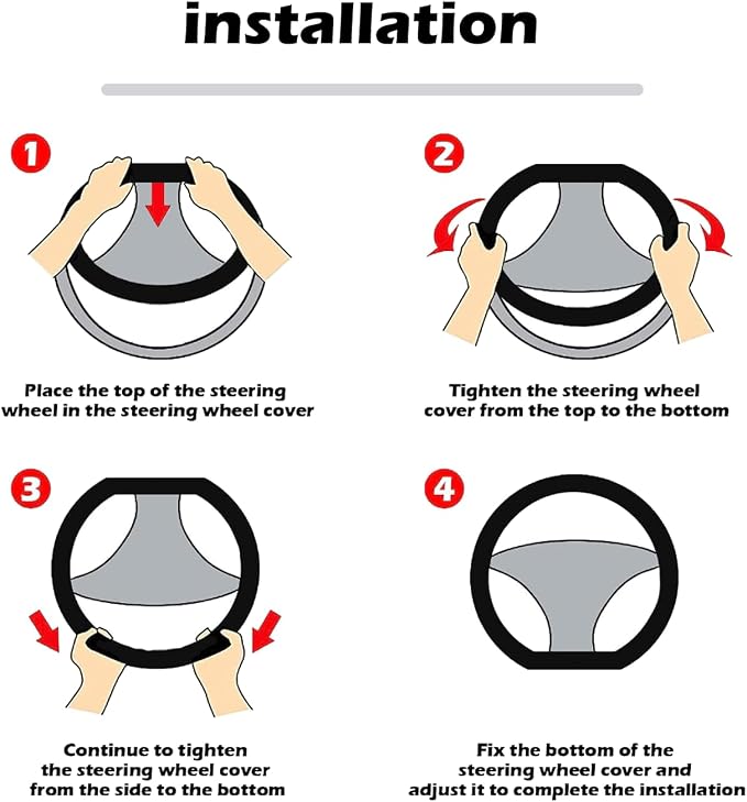 D Shape Car Steering Wheel Cover, Universal 15 inch Stitching Color Anti-Slip - Image 6