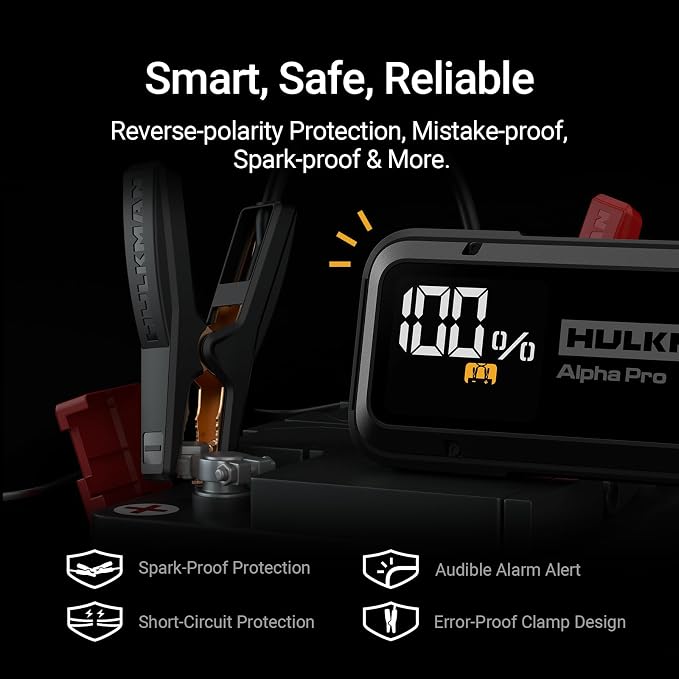 Hulkman Alpha Pro Solid Black, 1500A 44.4Wh Car Jump Starter Portable, - Image 7