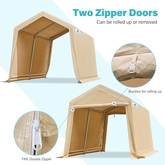 ADVANCE OUTDOOR 8x14 ft Steel Metal Peak Roof Portable Garage Shelter Storage - Image 3