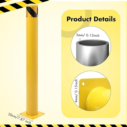 6 Pack Safety Bollard Post, 30 Inch Height 4.5 Inch Diameter Yellow Pipe Safety - Image 2