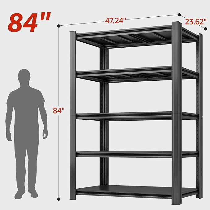 84" H x 47.24" W 5 Tier Metal Garage Shelves, 3000 LBS Adjustable Storage - Image 3