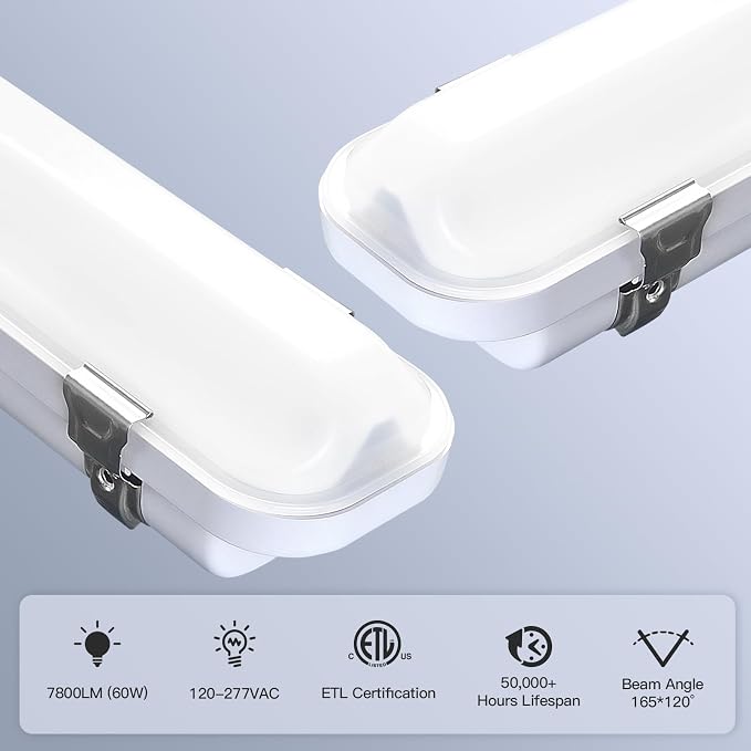 JTT LED Vapor Tight Light 60W/50W/40W 7800lm, Waterproof LED Outdoor Shop Light - Image 2