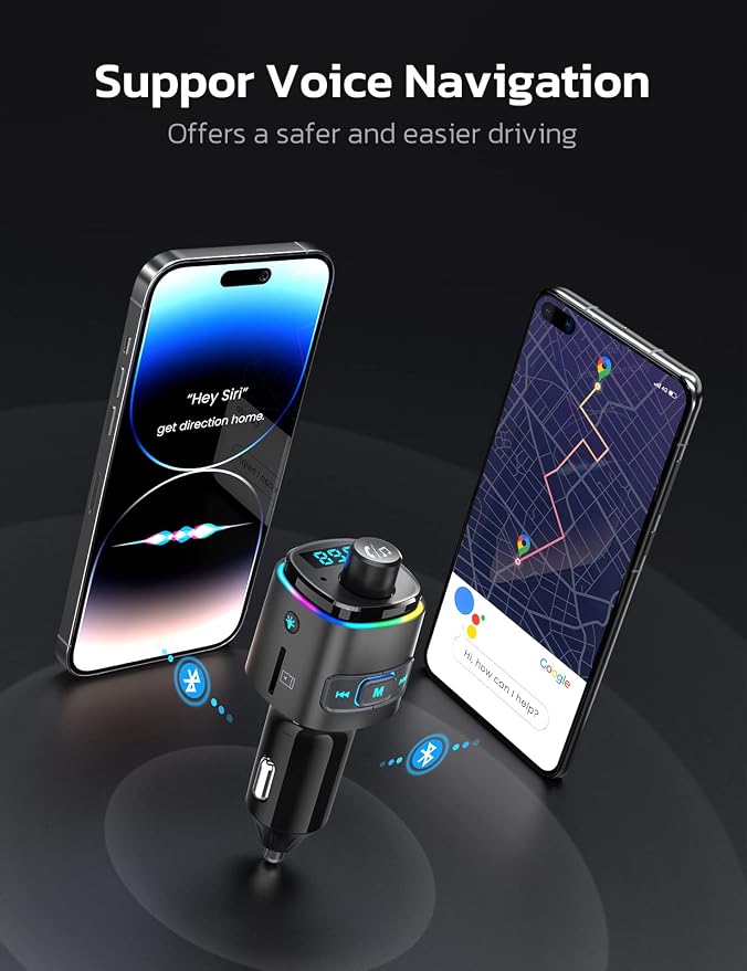 Nulaxy Bluetooth FM Transmitter, QC3.0 Fast Charge Bluetooth Car Adapter - Image 4