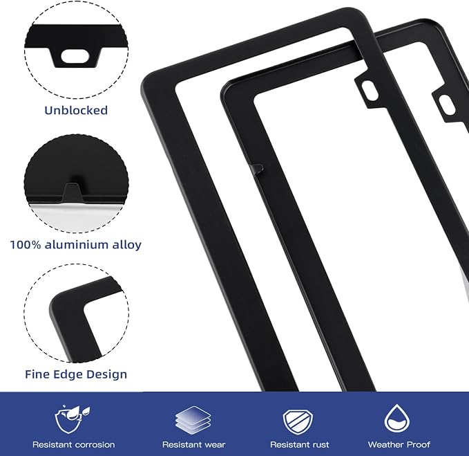 2 Pack Black License Plate Frame, Matte License Plate Front and Rear 2 Packs. - Image 3