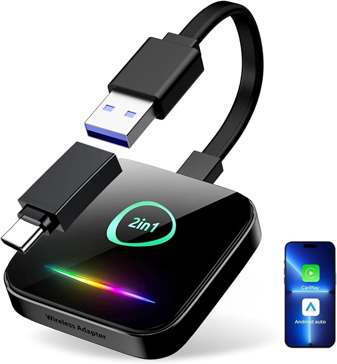 Wireless CarPlay Adapter for Apple iPhone & Android Auto, Plug & Play Dongle by Unknown