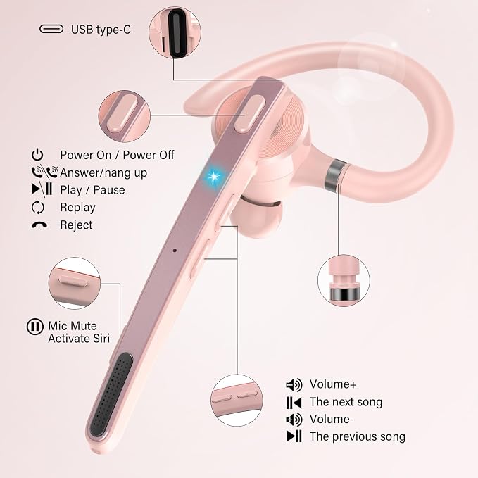 Bluetooth Headset, Wireless Bluetooth 5.3 Earpiece, 90Hrs Hands Free Headset - Image 7
