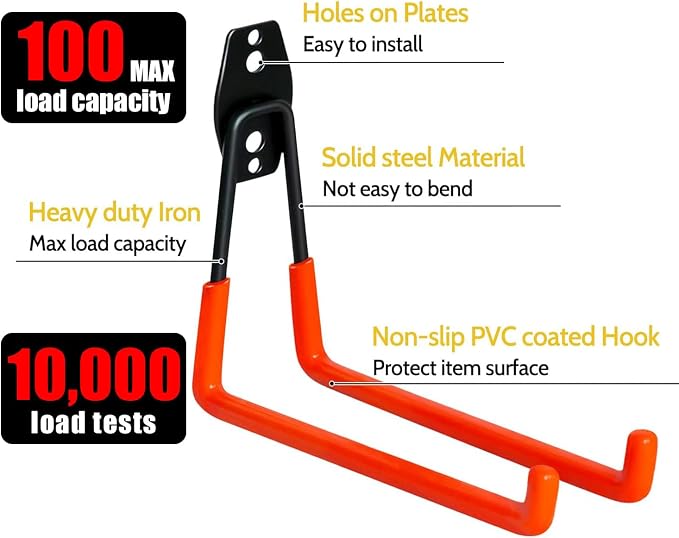 WMK 7.3'' Garage Hooks Heavy Duty Wall Hook, 6 Pack Garage Storage Hook - Image 3