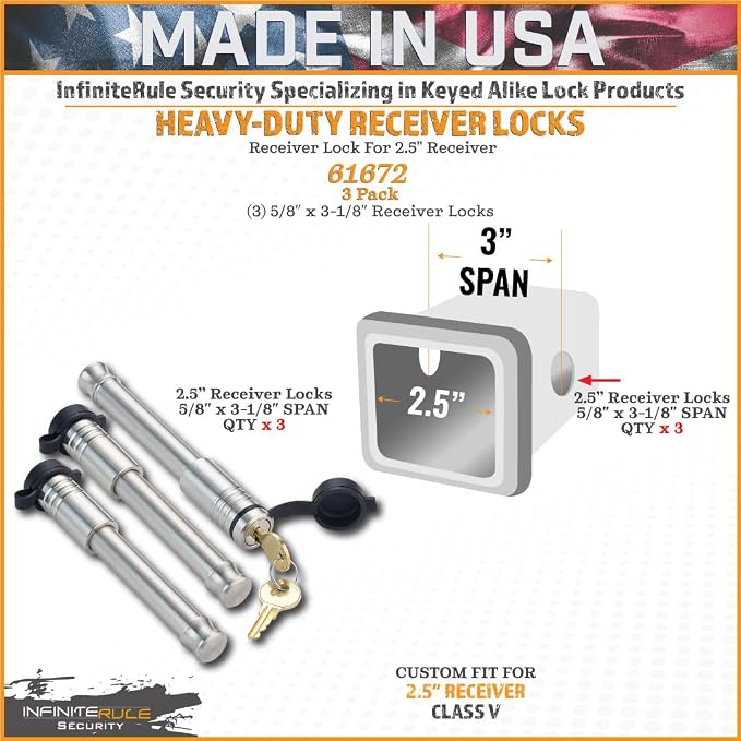 61672 | 3 Pack, Keyed Alike, Receiver Locks - Image 2