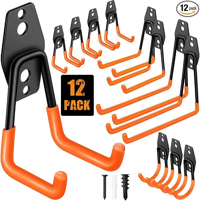 Garage Hooks Pack of 12, Garage Storage System Hooks by Fosiweelo