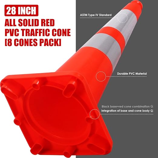Overall Fluorescent Orange Red Integrated Traffic Cones, Road Cones - Image 3