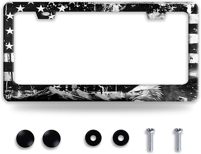 American Flag Eagle Mountains License Plate Frame Funny License Plate Holder by BRAGHRTED