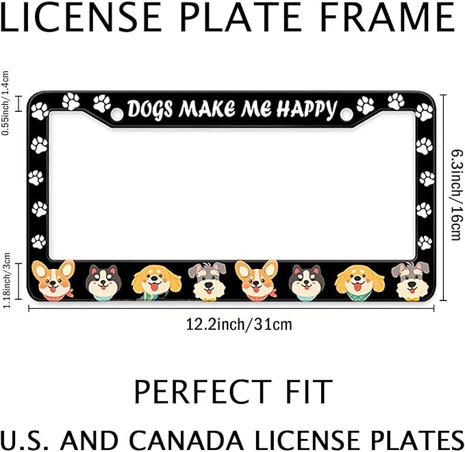 Dogs License Plate Frame, Lovely Puppies Dogs Paws Printed License Plate Holder - Image 2
