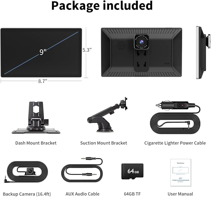 Portable Apple Carplay Screen for Car, 4K Dash Cam, 1080p Backup Camera DVR - Image 9