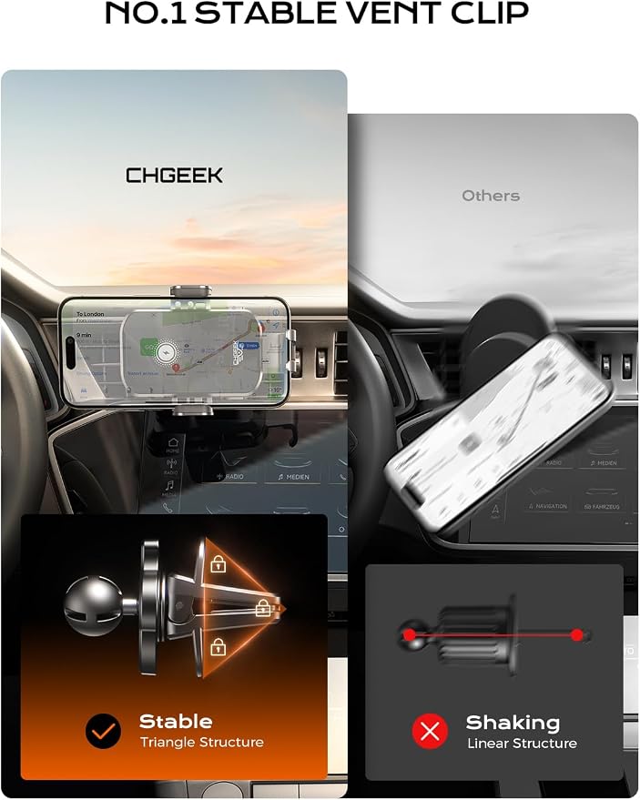 CHGeek Wireless Car Charger Phone Holder Mount, 15W Fast Charging Auto Clamping - Image 6