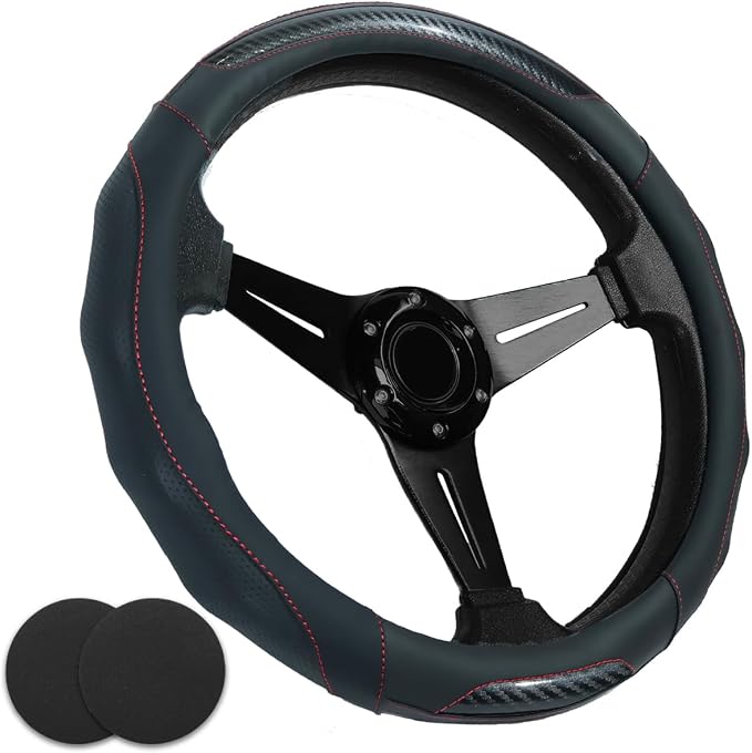 Car Steering Wheel Cover with Cup Coasters, Universal 15 inch Leather Carbon by Muamos