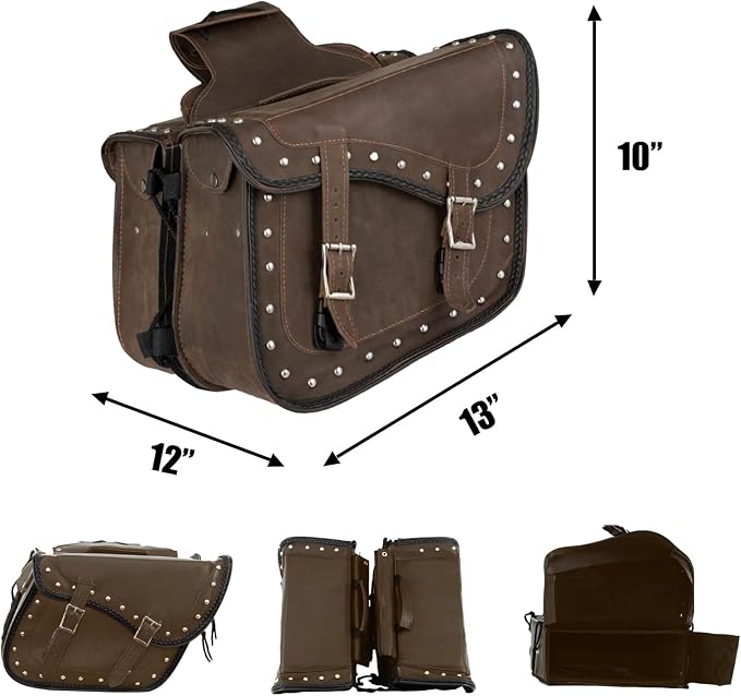 GARGOYLE BELLS Genuine Leather Motorcycle Saddle Bags Motorcycle Luggage Bag - Image 5