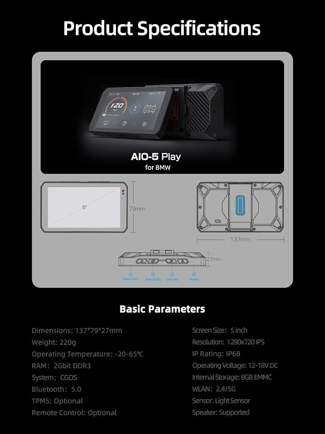 AIO-5 Play for BMW Motorcycles, 3-Pin Interface, Plug-and-Play Smart Display - Image 7