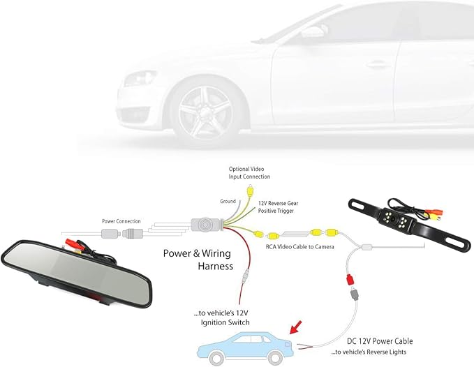Backup Camera and Monitor Kit, 4.3" Car Vehicle Rearview Mirror Monitor - Image 3