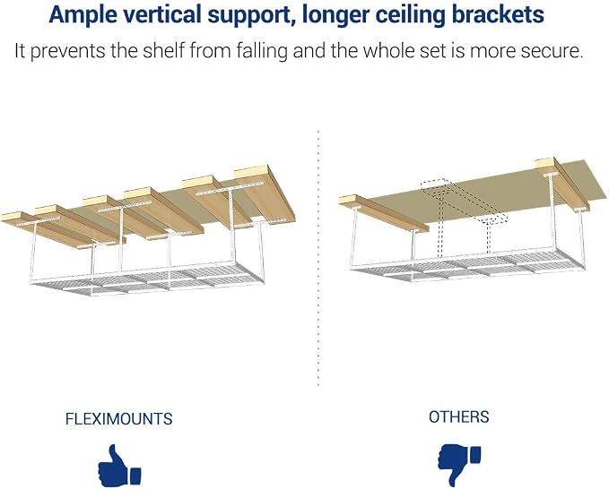 FLEXIMOUNTS 4x8 Overhead Garage Storage Rack w/Hooks Adjustable Ceiling Storage - Image 3