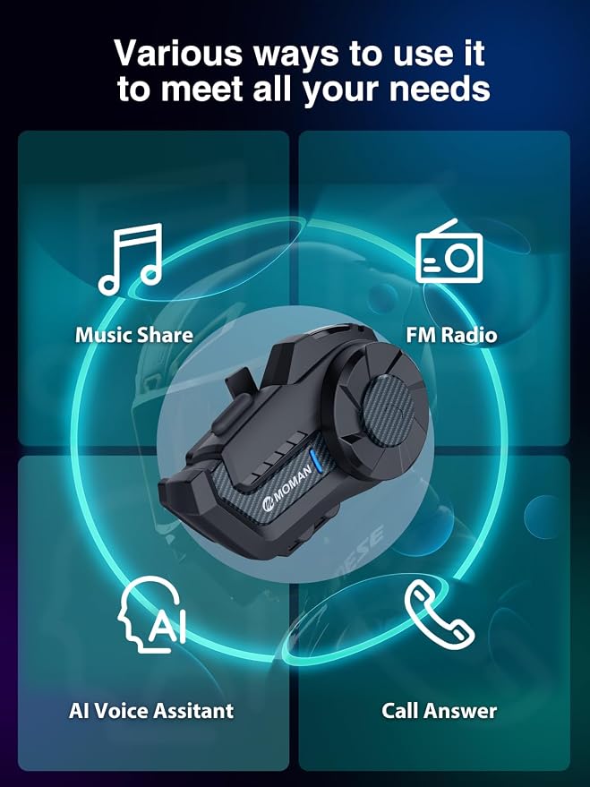 Motorcycle Intercom Headset, Moman H2 Pro【1 Pack Carbon】 Helmet Wireless - Image 9