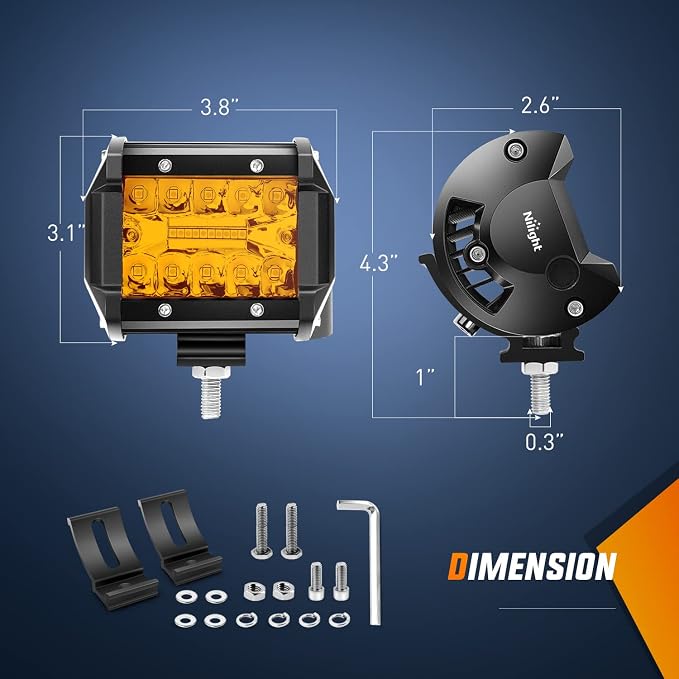 Nilight 2PC 4Inch Amber Led Pods Triple Row 60W Flood Spot Combo Driving Fog - Image 2
