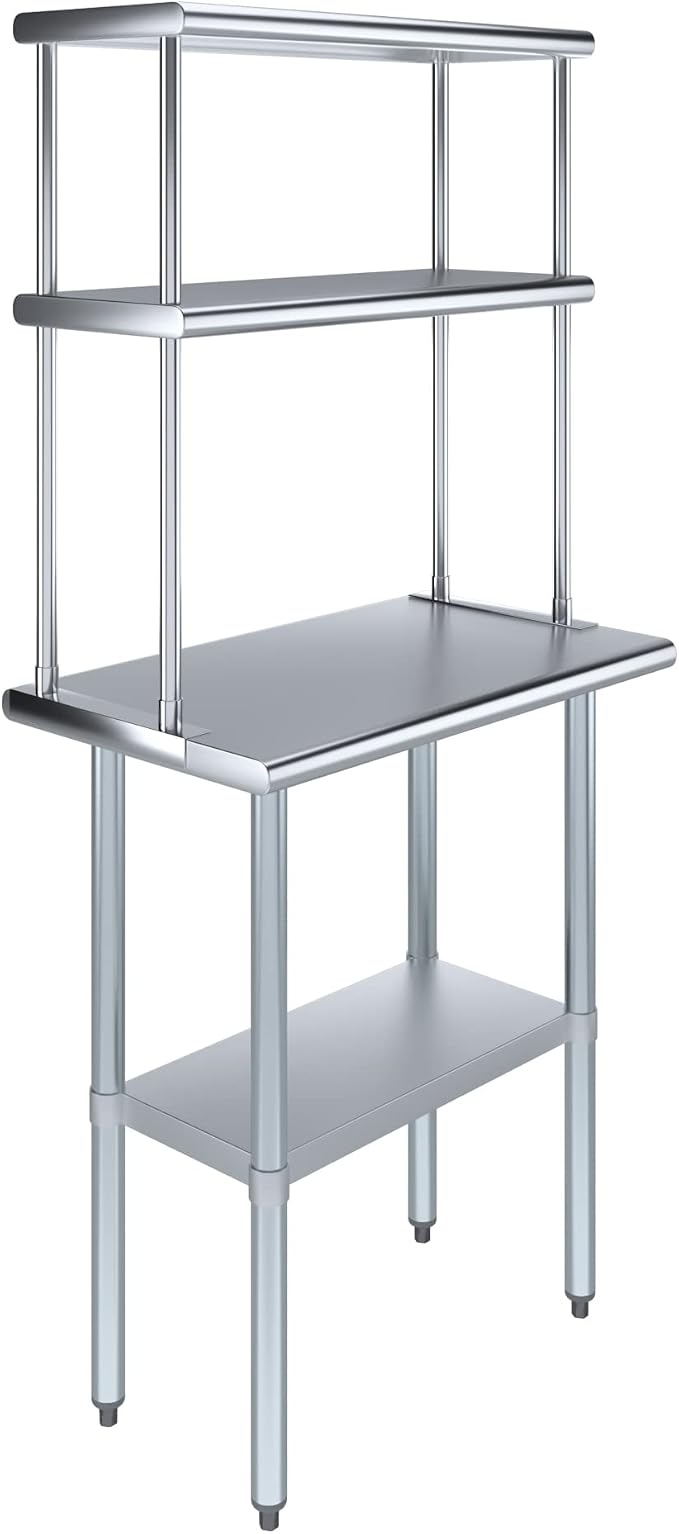 AmGood Stainless Steel Work Table Double Tier Overshelf | 18" x 30" Work Table by AmGood