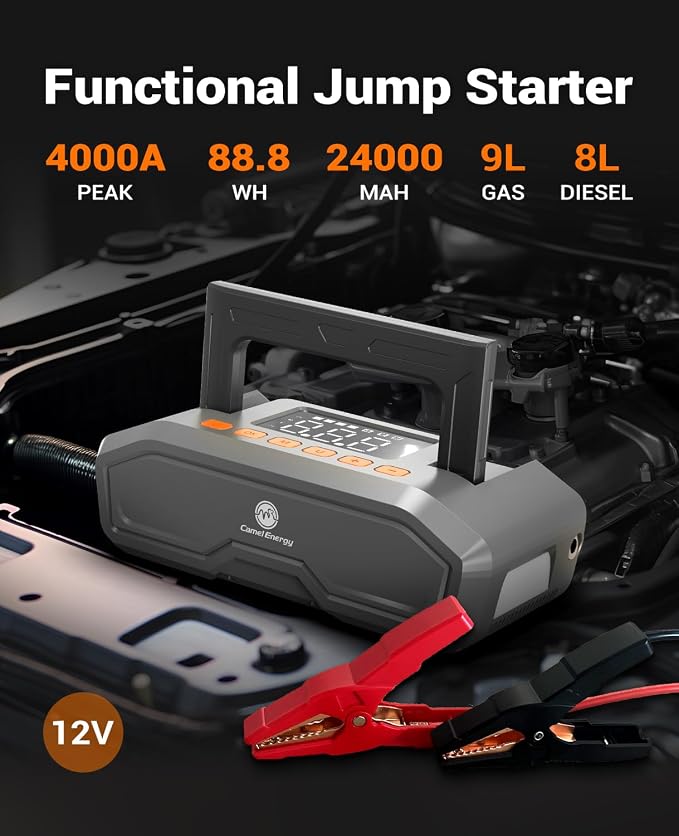 Jump Starter with Air Compressor, 4000A Peak Car Battery Jumper - Image 2