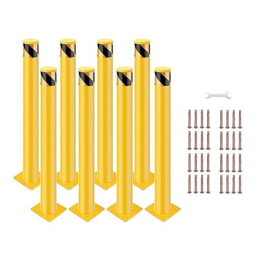8 Pack Safety Bollard Post, 48 Inch Height 4.5 Inch Diameter Yellow Pipe Safety by Doppeltcharms