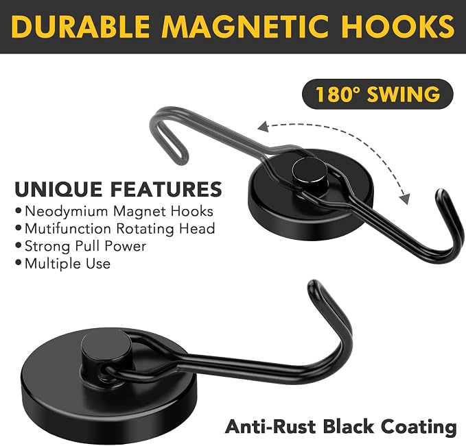 MIKEDE Black Strong Magnetic Hooks, 70LB+ Swivel Swing Magnetic Hooks Heavy Duty - Image 5
