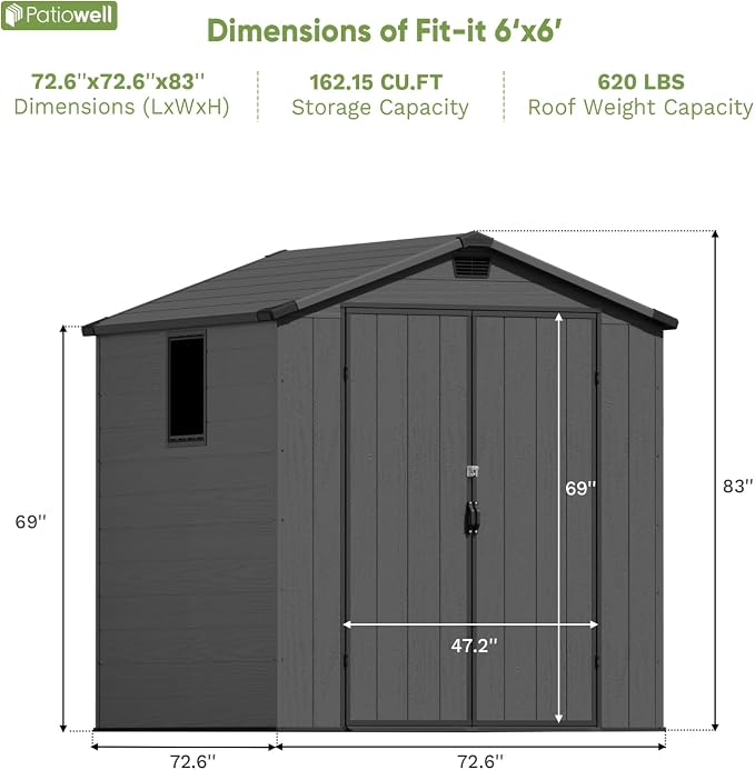 Patiowell 6 x 6 FT Plastic Outdoor Storage Shed - Image 7