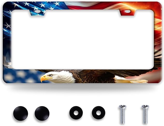 American Flag Eagle License Plate Frame Patriotic Flag License Plate Holder by BRAGHRTED