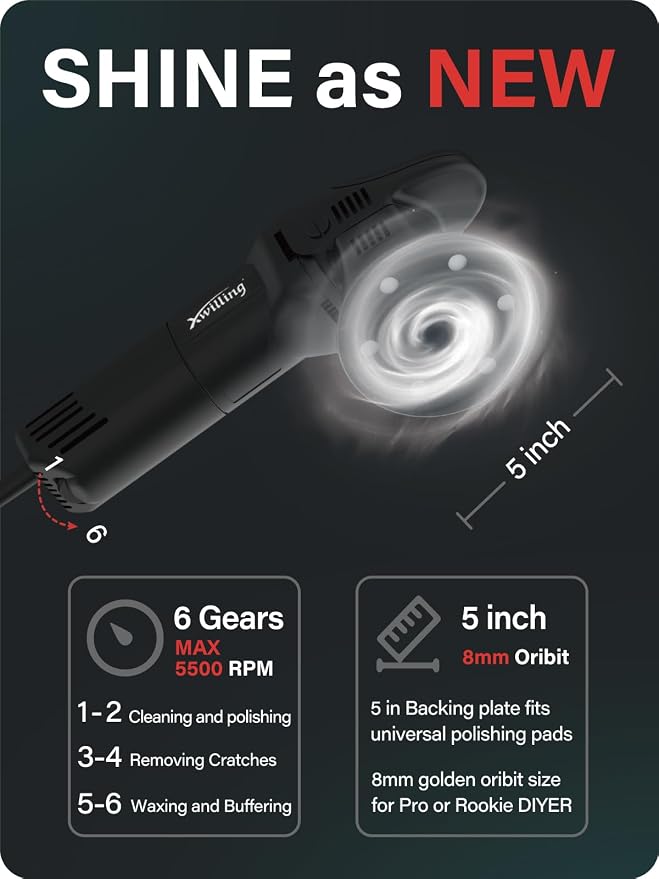 Buffer Polisher, 5-Inch 8MM Dual Action Random Orbital Car Polisher - Image 5