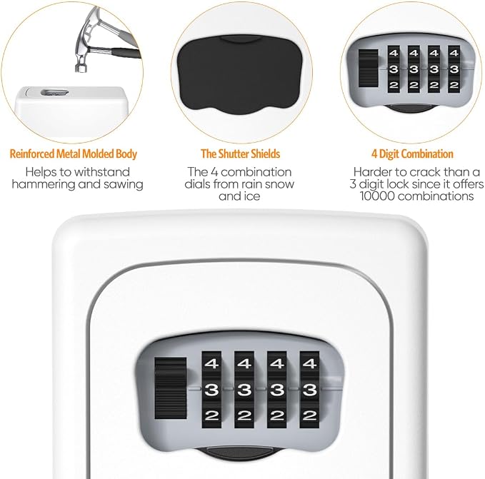 Key Lock Box Wall Mounted, Fayleeko 4 Digit Combination Lockbox - Image 6
