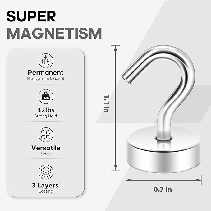 Neosmuk Magnetic Hooks, Cruise Ship Essentials, 30lb+ Heavy Duty Magnetic Hooks - Image 6